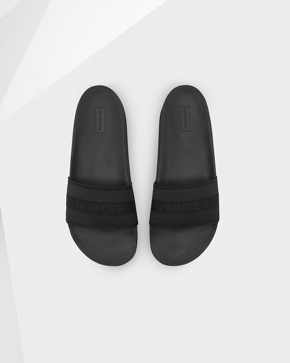 Hunter Original Elastic Slides - Shop Womens Black - WVHTNU459